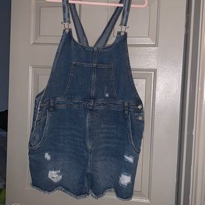 White Birch Medium Wash Distressed shorts overalls